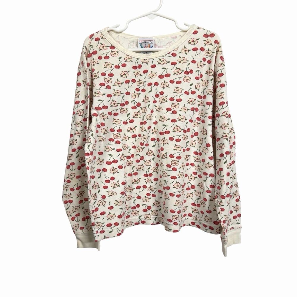 Talbots Kids Girls Sz 10 Vintage Red Cherry Floral Long Sleeve Top Girly Cotton